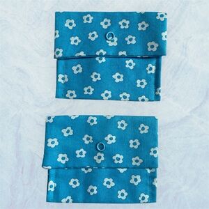 Handmade Blue Floral Print Fabric Snap Closure Multipurpose Stash Bag Set Of 2